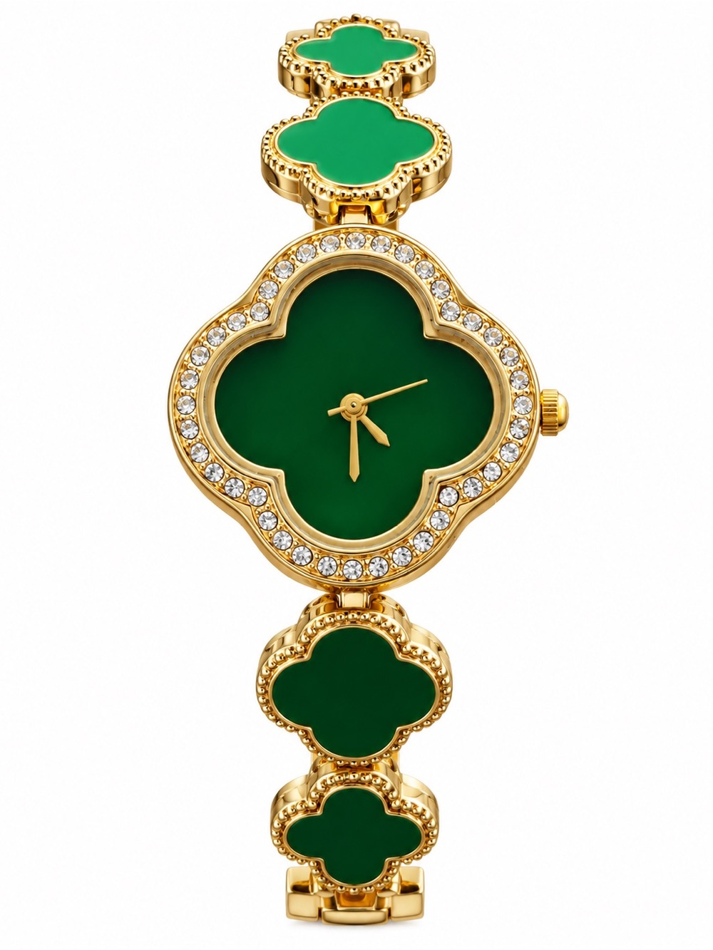 Luxury Green Clover Watch Gold Tone Rhinestone Bracelet Women’s Fashion Watch